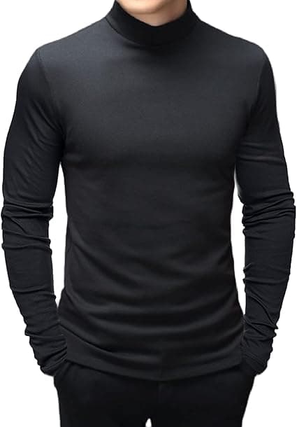 Men's Fashion Mock Turtleneck T-Shirts Long Sleeve Pullover Sweater Basic Designed Undershirt Slim Fit Top
